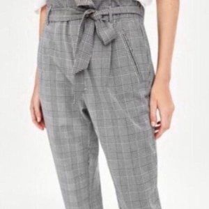 ZARA TRF Plaid Trousers with Tie Waist
